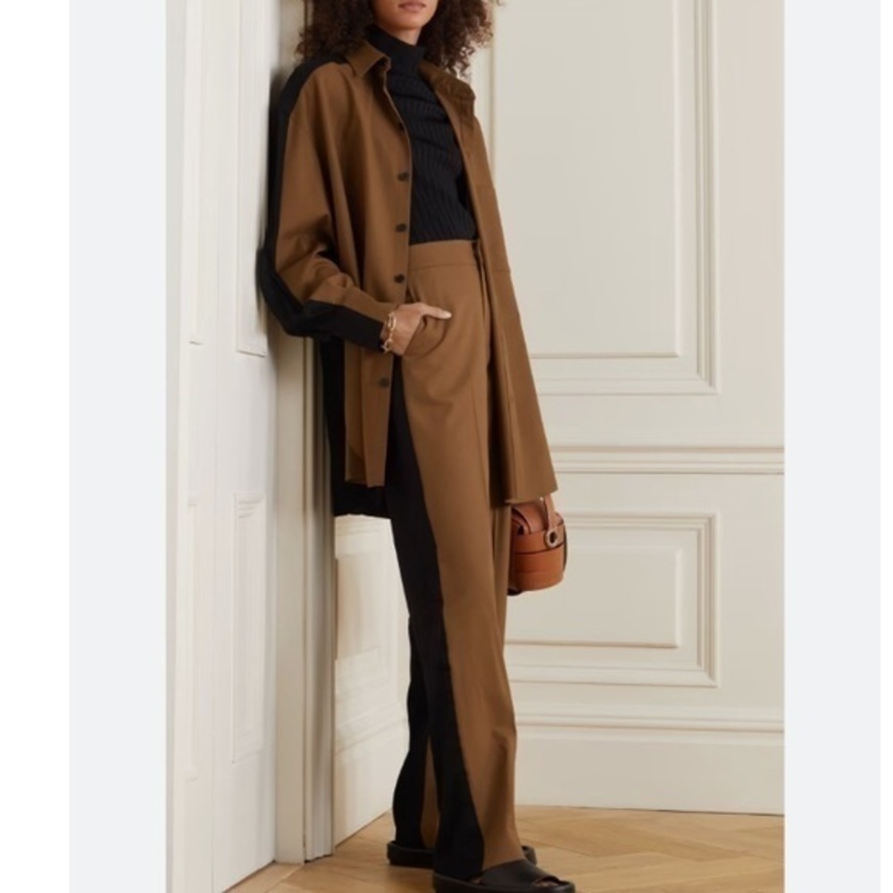 ✅ NWT Gauchere Shirt Thioro Two Toned Wool-Blend and Twill in Caramel Black